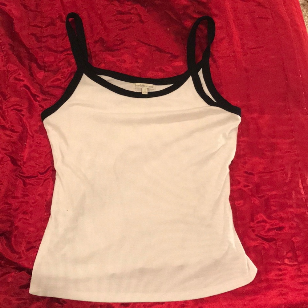 Black straps white tank top